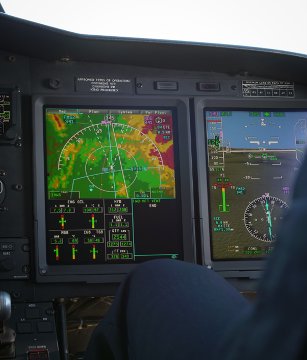 image of a screen featuring a high-resolution INAV terrain rendering screen inside a helicopter cockpit 