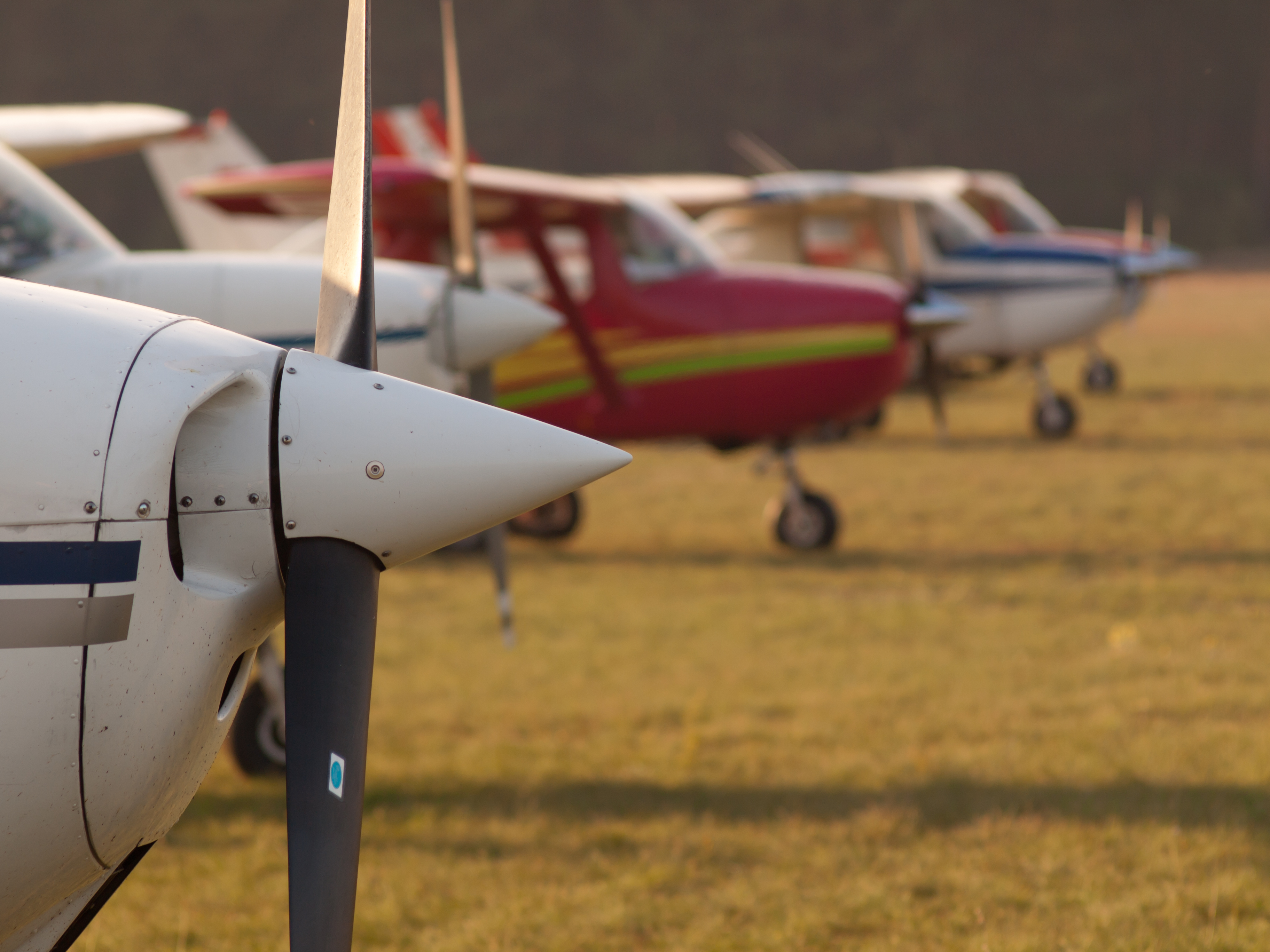 Row of planes' propellers at autumn sunset