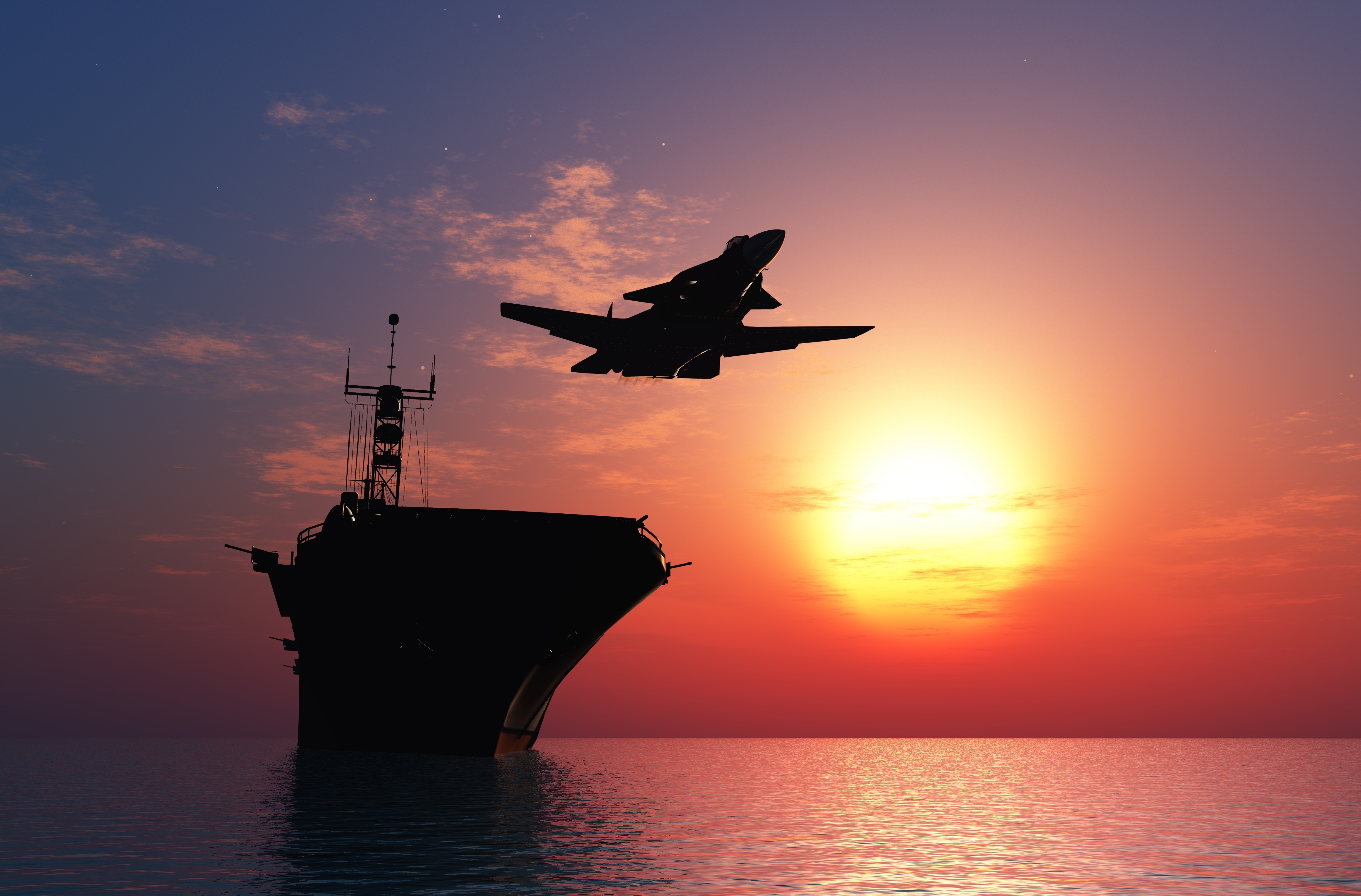 Silhouette of military aircraft and spacecraft. ,3d render